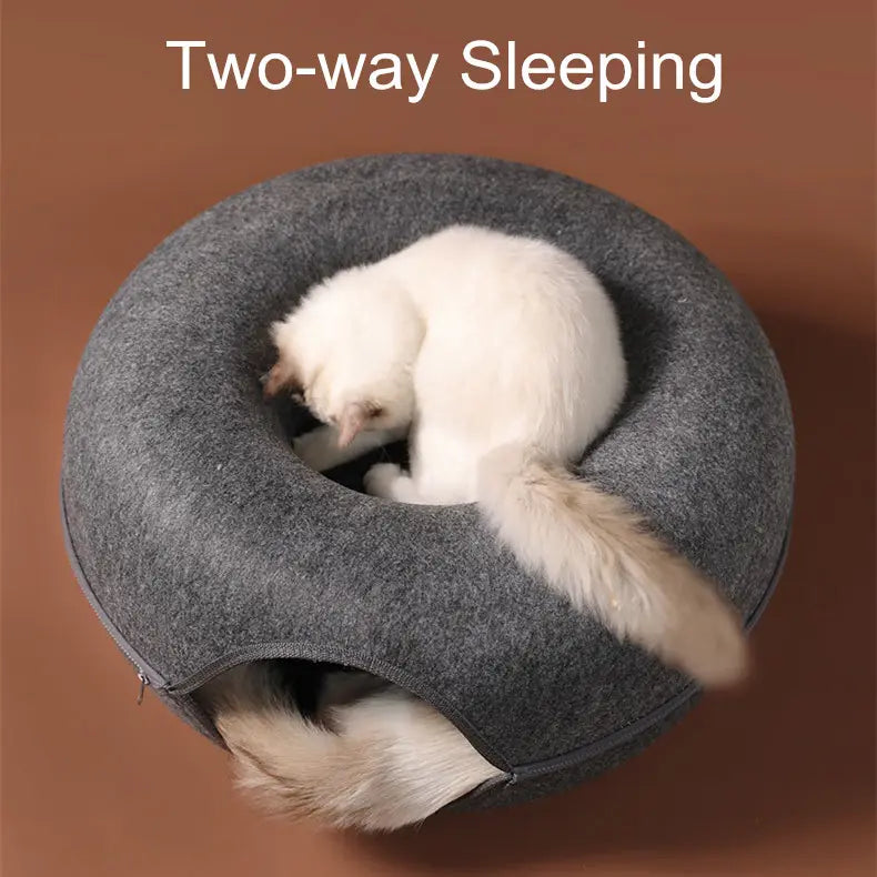 Indoor Cats Detachable Round Felt Cat Bed, Four Seasons Available Cat Nest 60 CM and 50 CM Washable Interior Cat Play Tunnel