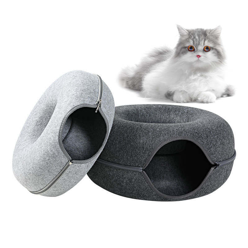 Indoor Cats Detachable Round Felt Cat Bed + Magic Organ Cat Scratch Board