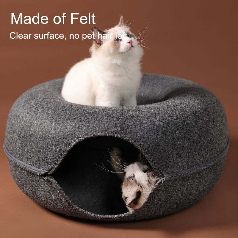 Indoor Cats Detachable Round Felt Cat Bed + Magic Organ Cat Scratch Board